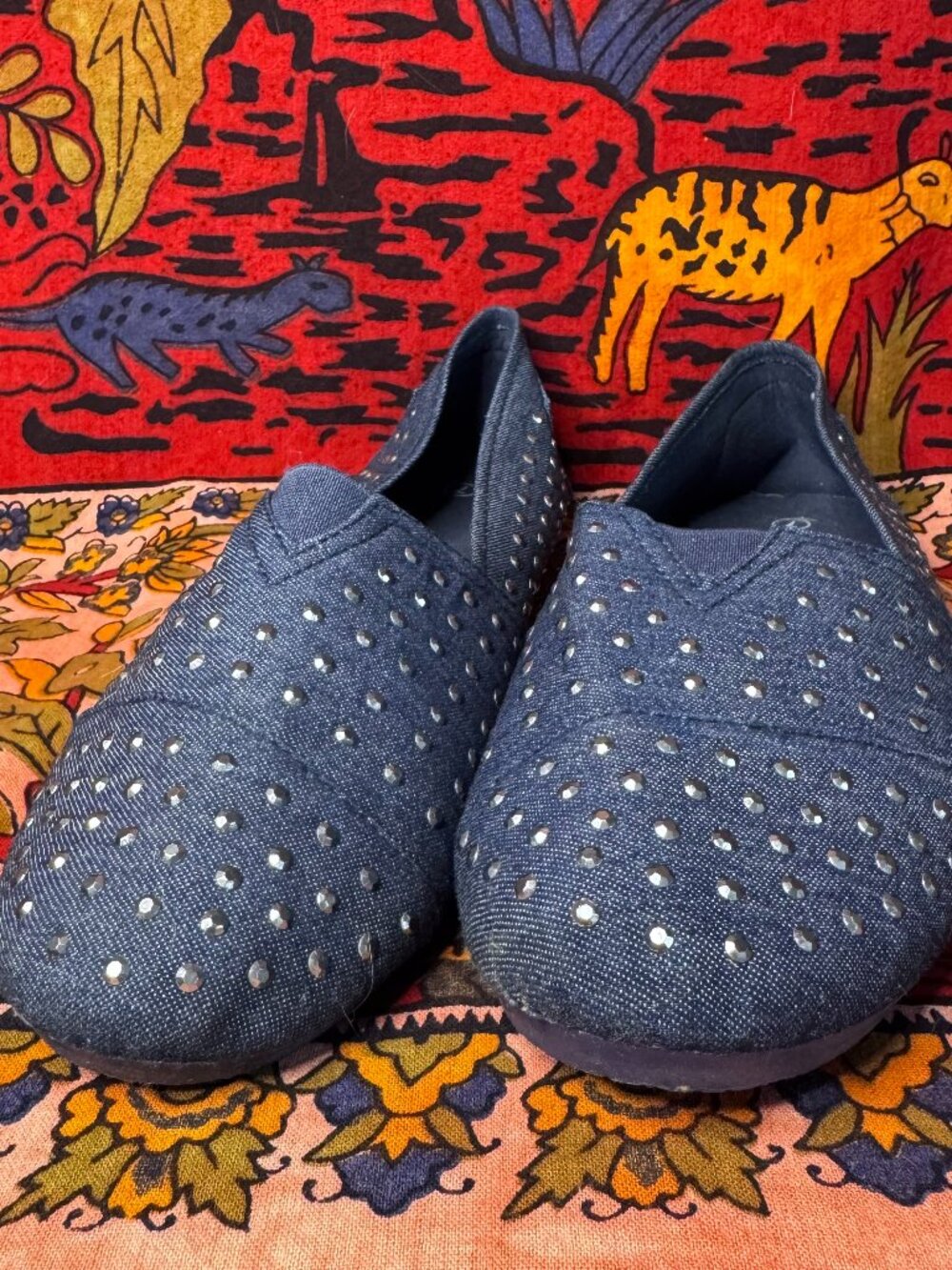 Denim Colored Studded Slip-On Shoes